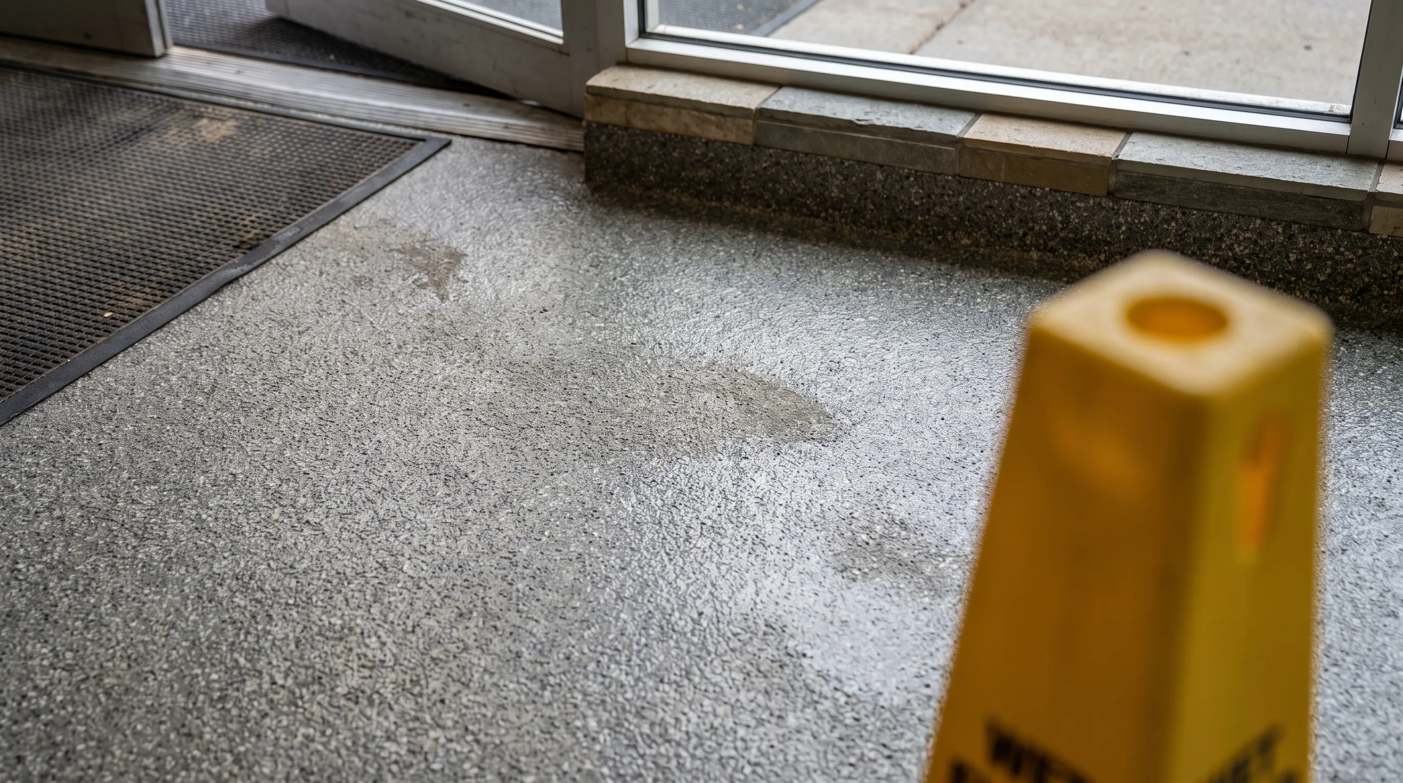 Close-up of a textured slip-resistant epoxy floor surface in a Denver commercial entryway