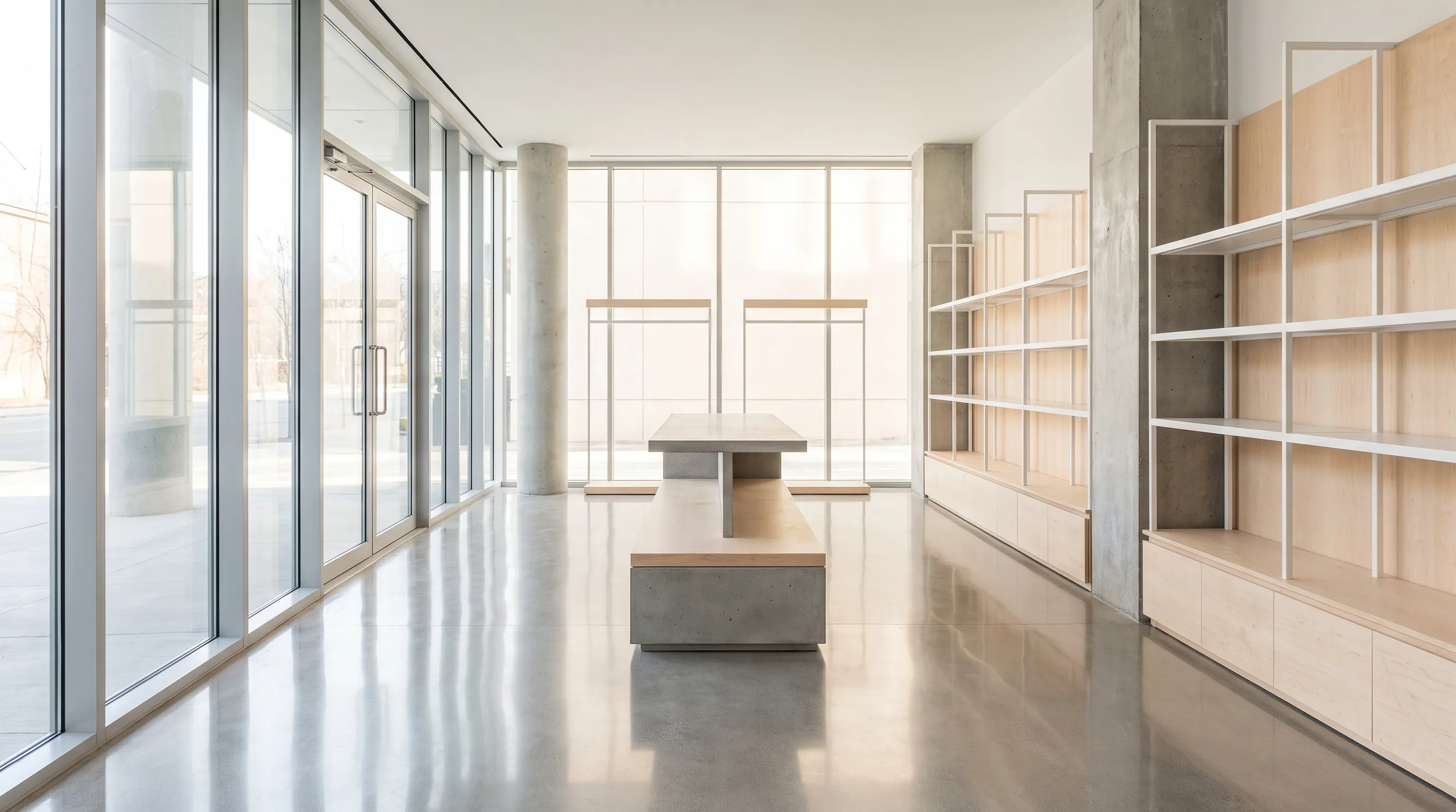 Bright Denver retail storefront with high-gloss polyaspartic coated concrete floor